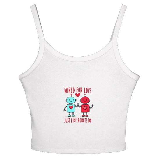 Valentine's Day Gift: Two Robots in Love on Bella Women's Spaghetti Strap Tank Top