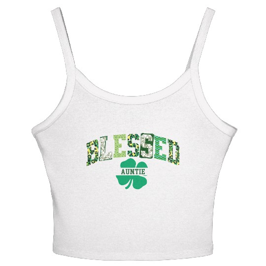 Blessed Auntie St Patricks Day Spring and Summer Women's Spaghetti Strap Tank Top