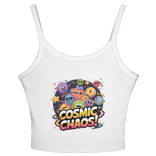 Chaotic Cartoonish Galaxy with Whimsical Character Women's Spaghetti Strap Tank Top