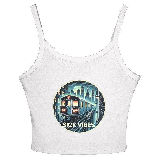 Retro Futuristic Subway Train - Neon Cyberpunk Cit Women's Spaghetti Strap Tank Top