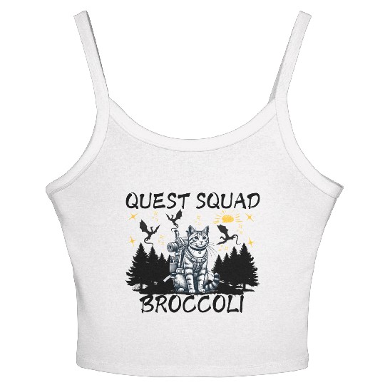 Retro Quest Fantasy Squad Broccoli Funny Cat Lover Women's Spaghetti Strap Tank Top