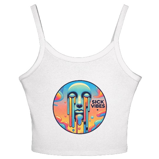 Psychedelic Melting Face with Vibrant Neon Women's Spaghetti Strap Tank Top