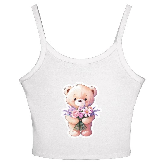 Teddy bear with bouquet of flowers Women's Spaghetti Strap Tank Top