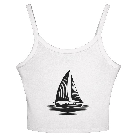 Sailboat In Calm Sea On The Horizon Women's Spaghetti Strap Tank Top