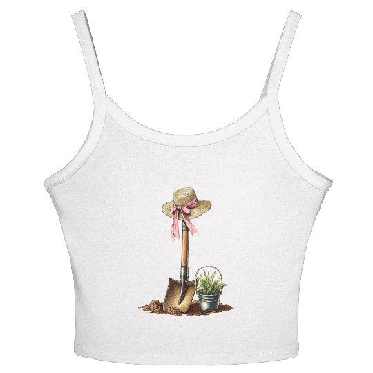 Coquette Bow Gardening Gardener Shovel Mothers Day Women's Spaghetti Strap Tank Top