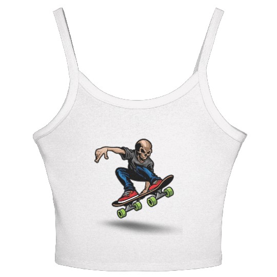 skleton ride on skateboard Women's Spaghetti Strap Tank Top