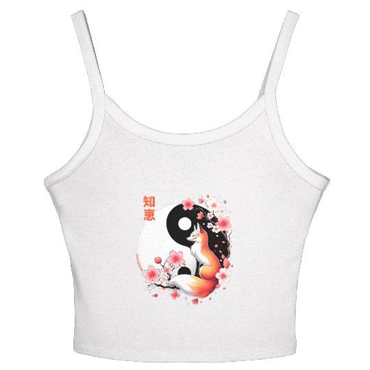 fox kitsune with cherry blossom in retro aesthetic Women's Spaghetti Strap Tank Top