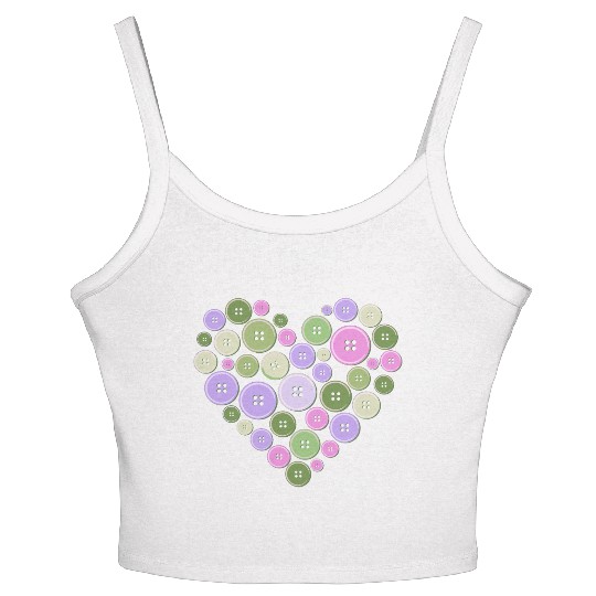 Pastel Pink Green Purple Button Heart Women's Spaghetti Strap Tank Top