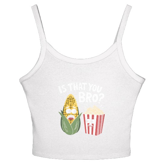 Funny Corn and Popcorn Cartoon Meme Design Women's Spaghetti Strap Tank Top