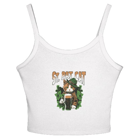 Funny St. Patricks Day Drinking Cat Women's Spaghetti Strap Tank Top