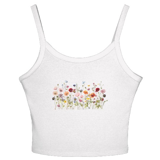 Wildflower Meadow – Natural Watercolor Blooms Women's Spaghetti Strap Tank Top