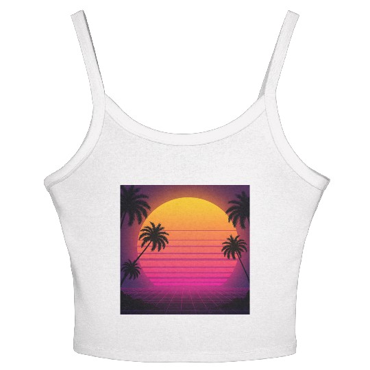 Retro Sunset with Palm Trees Women's Spaghetti Strap Tank Top
