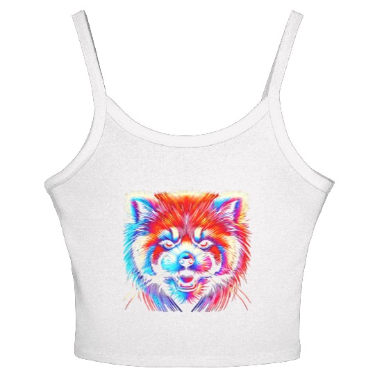 Colorful Red Panda Face – Bold Neon Pop Art Women's Spaghetti Strap Tank Top