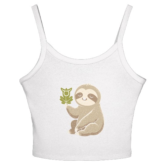 Taurus Zodiac Sloth with Leaf Symbol Serenity Women's Spaghetti Strap Tank Top