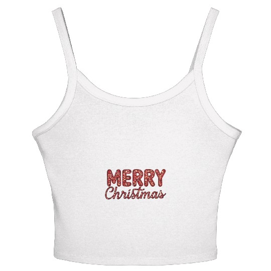 Merry Christmas Sequin Red Sparkle Design Xmas Women's Spaghetti Strap Tank Top