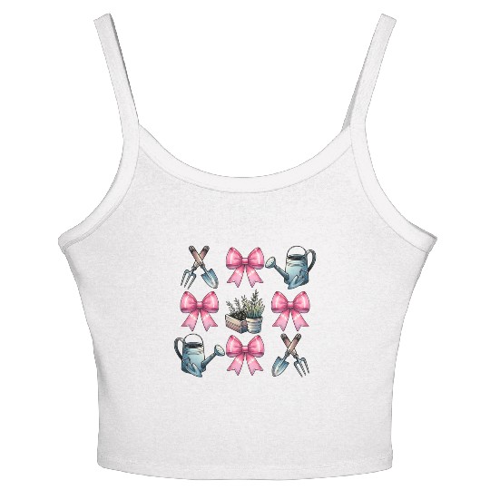 Coquette Bow Gardening Gardener Tools Plants Pink Women's Spaghetti Strap Tank Top