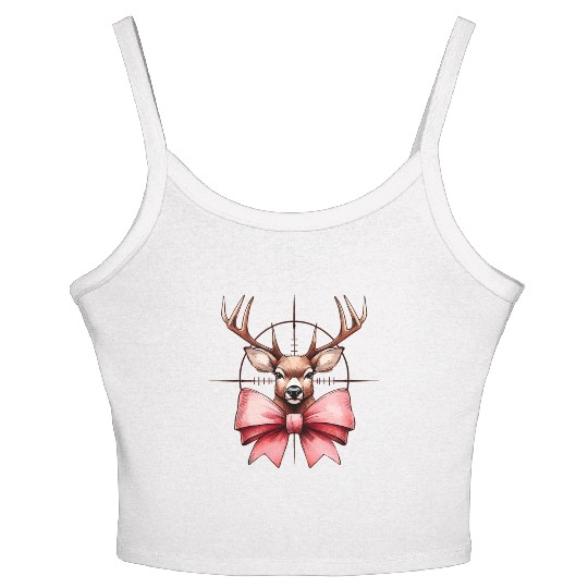Coquette Bow Deer Hunting Hunter Pink Ribbon Mom Women's Spaghetti Strap Tank Top