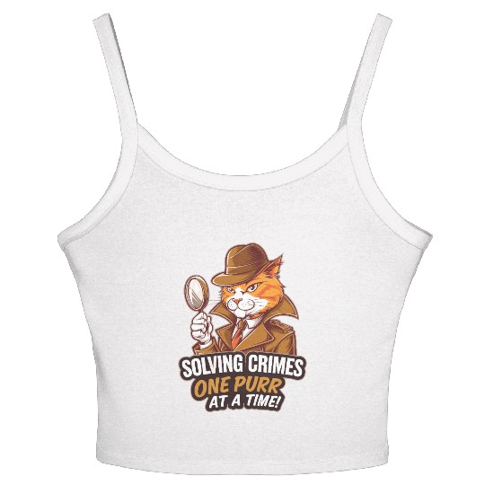 Orange Cat Detective Investigator True Crime Fan Women's Spaghetti Strap Tank Top
