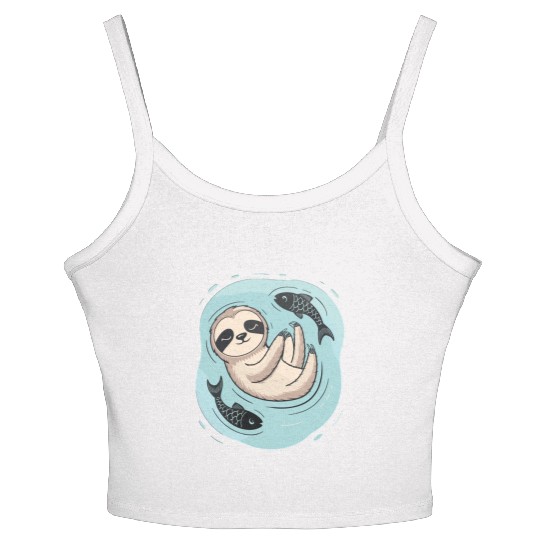 Pisces Zodiac Sloth Relaxing with Fish Dreams Women's Spaghetti Strap Tank Top