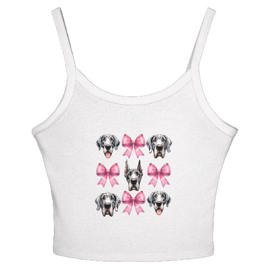 Coquette Bow Great Dane Dog Mom Pink Ribbon Cute Women's Spaghetti Strap Tank Top