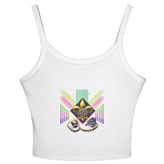 Mardi Gras Retro Synthwave Mask Neon Vibes Women's Spaghetti Strap Tank Top