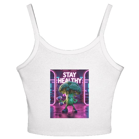 Broccoli Gym Workout STAY HEALTHY Women's Spaghetti Strap Tank Top