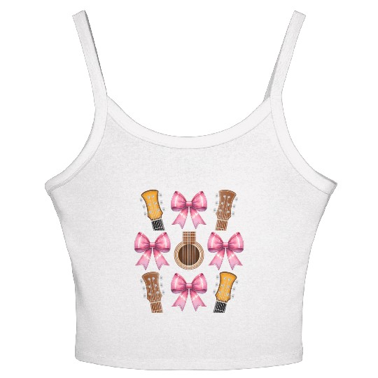 Coquette Bow Guitar Mom Guitarist Mothers Day Pink Women's Spaghetti Strap Tank Top