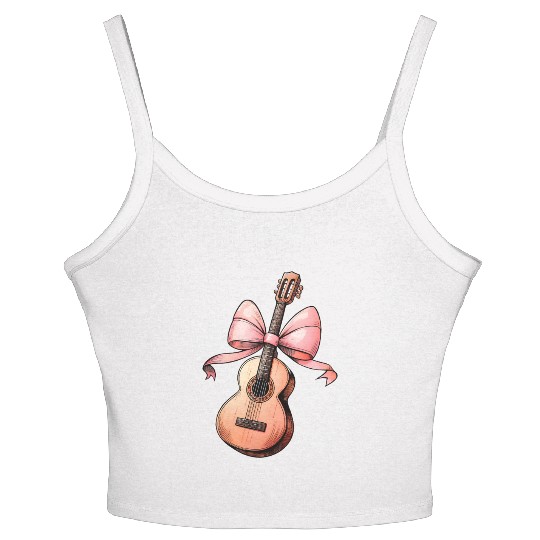 Coquette Bow Guitar Mom Guitarist Mothers Day Pink Women's Spaghetti Strap Tank Top
