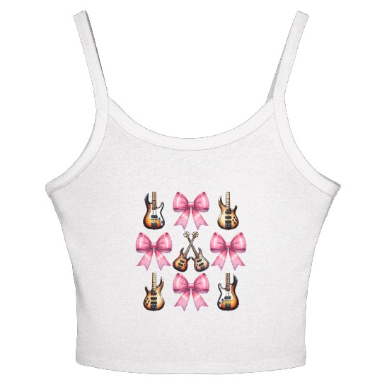 Coquette Bow Bass Player Bassist Guitarist Guitar Women's Spaghetti Strap Tank Top