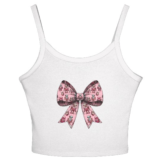 Coquette Bow Robot Mothers Day Robotics Pattern Women's Spaghetti Strap Tank Top