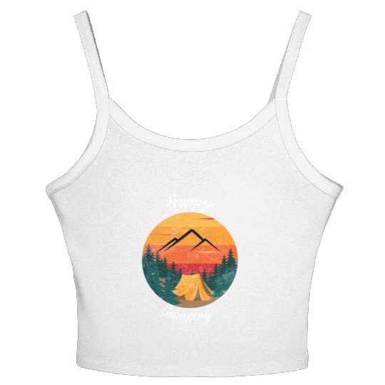 Happy Camping Women's Spaghetti Strap Tank Top Hiking Mountain Adventure