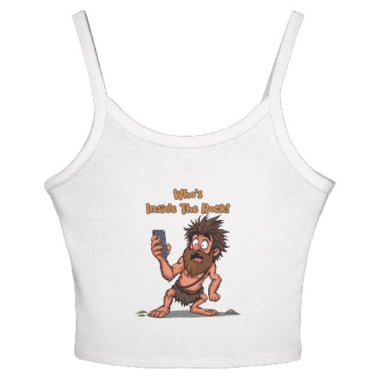 Funny Caveman – Stone Age Meets Modern Technology Women's Spaghetti Strap Tank Top