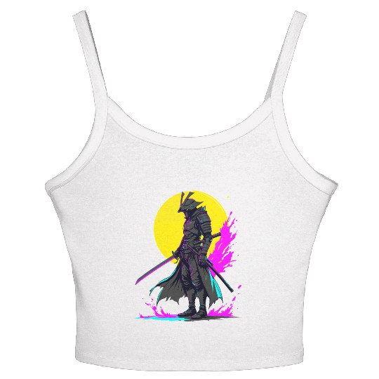 Cyberpunk Samurai Warrior Neon Art Design Women's Spaghetti Strap Tank Top