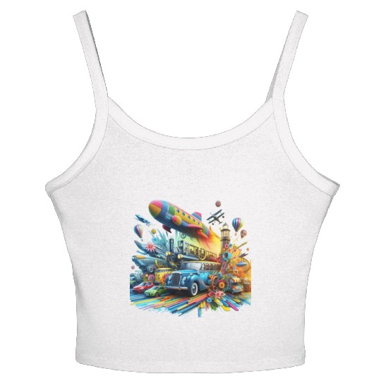 Multi-Colored Vehicles Women's Spaghetti Strap Tank Top