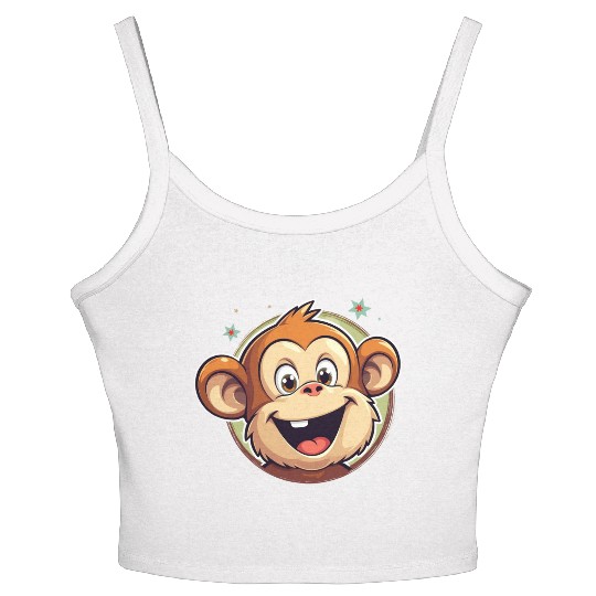 Cute Cartoon Monkey Face Women's Spaghetti Strap Tank Top