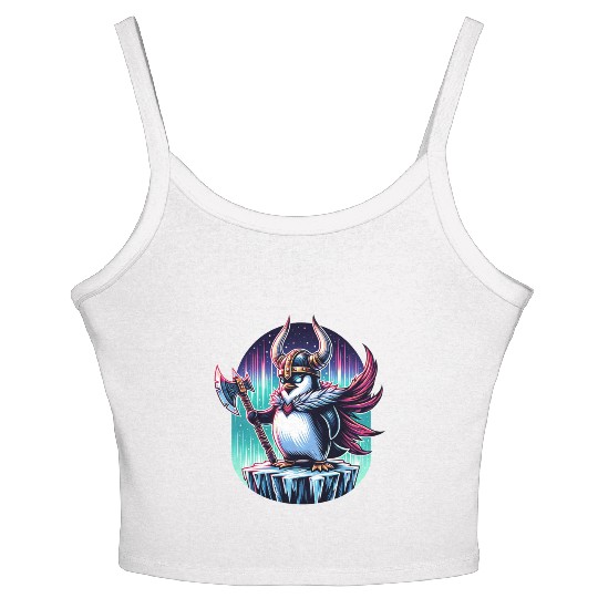 Viking Penguin Warrior Under Northern Lights Women's Spaghetti Strap Tank Top