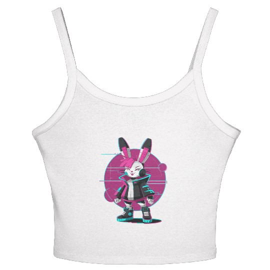 Cyber Bunny with Futuristic Style and Neon Colors Women's Spaghetti Strap Tank Top