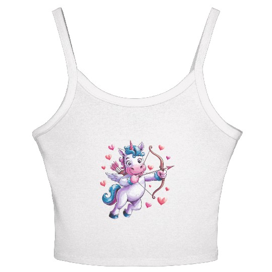 Magical Cupid Unicorn with Hearts and Bow Women's Spaghetti Strap Tank Top