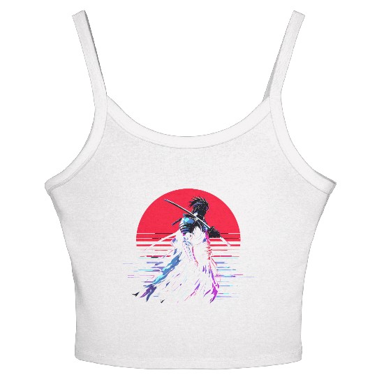 Cyberpunk Samurai Warrior Under Neon Moon Women's Spaghetti Strap Tank Top