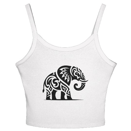Elegant Tattoo Elephant With Large Tusks Women's Spaghetti Strap Tank Top
