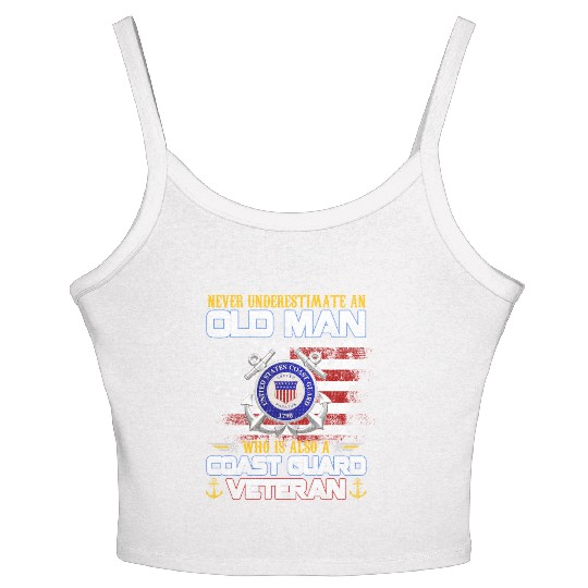 Never Underestimate Old Man US Coast Guard Veteran Women's Spaghetti Strap Tank Top