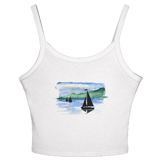 Watercolor Boats Women's Spaghetti Strap Tank Top