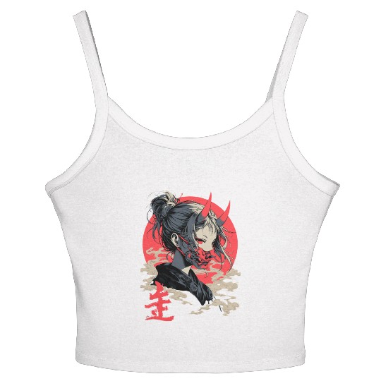 Beautiful Japanese Demon Anime Girl Waifu Geisha Women's Spaghetti Strap Tank Top