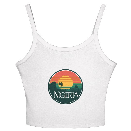 Nigeria Sunset with Iconic Silhouettes and Women's Spaghetti Strap Tank Top