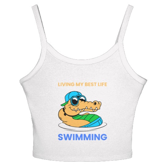 Living My Best Life Swimming Women's Spaghetti Strap Tank Top