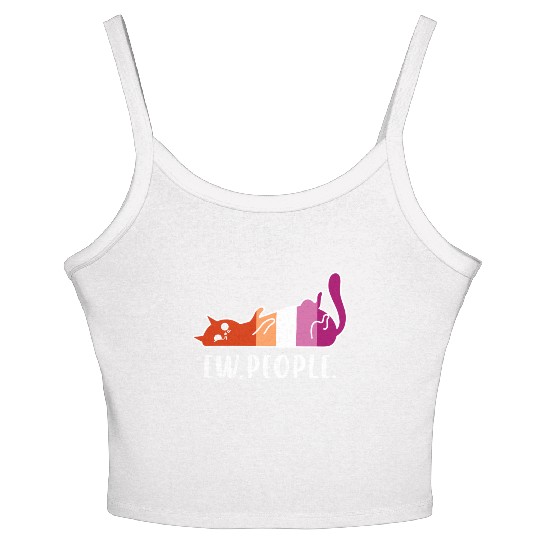 Funny Lazy Cat Ew People with Lesbian Pride Colors Women's Spaghetti Strap Tank Top
