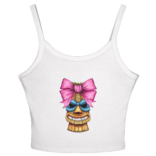 Coquette Bow Tiki Luau Hawaiian Hawaii Tiki Mask Women's Spaghetti Strap Tank Top