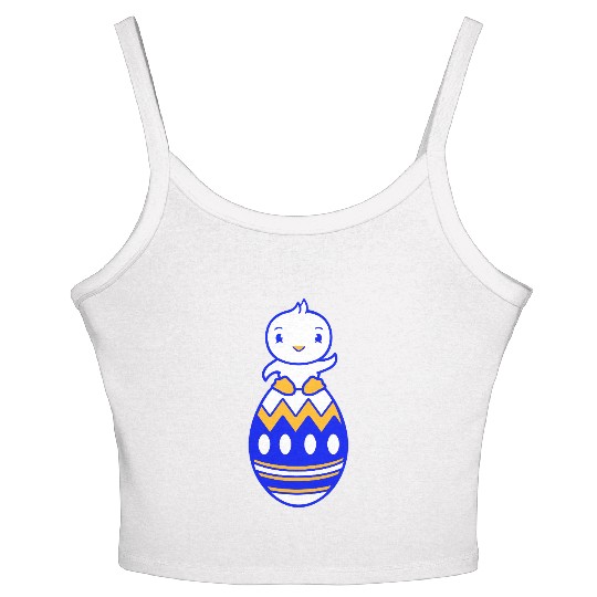 Chick Sits On Giant Easter Egg Waving Easter Sweet Women's Spaghetti Strap Tank Top