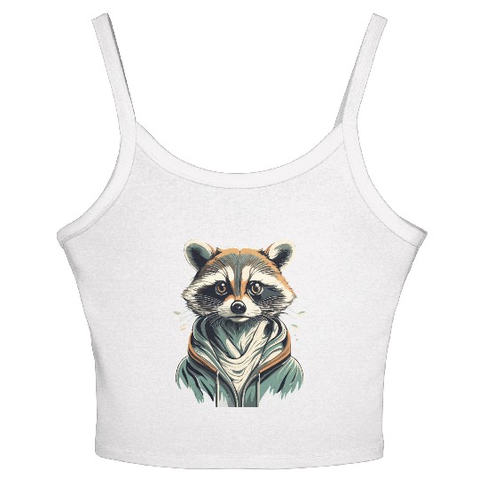 fashionista raccoon with trendy jacket Women's Spaghetti Strap Tank Top