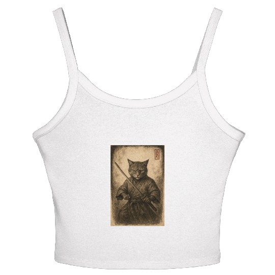 Samurai Cat in Vintage Style Women's Spaghetti Strap Tank Top